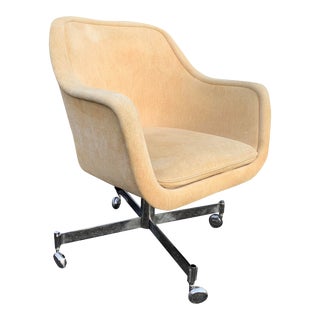 Vintage Ward Bennett Office Chair in Cream With Steel Base on Wheels, Signed Brickel Associates For Sale