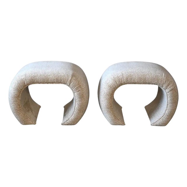 Karl Springer Style Chenille Waterfall Scroll Benches, a Pair For Sale