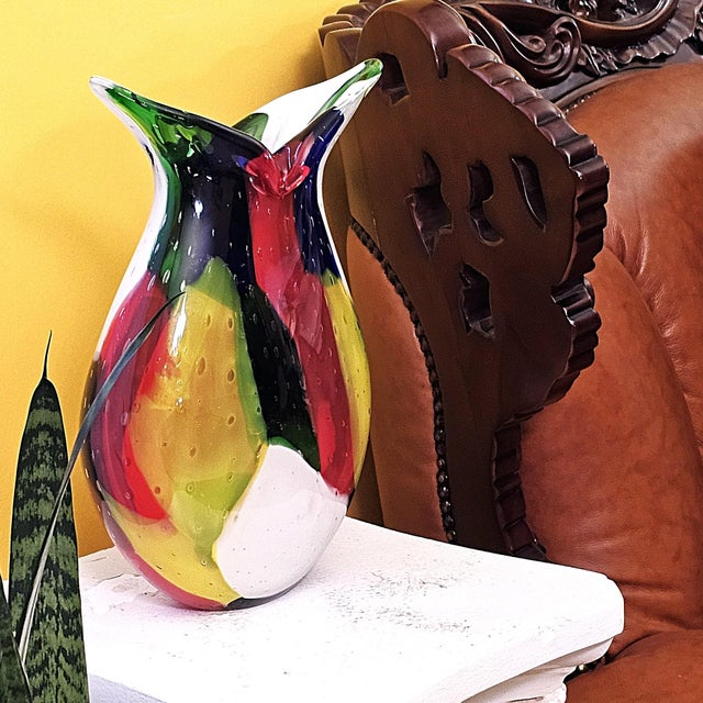 Murano‑Style Multicolored Hand‑Blown Art Glass Vase, 13" For Sale - Image 12 of 18