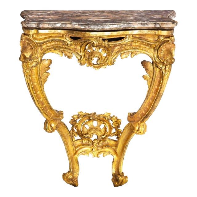 18th Century French Louis XV Period Giltwood Marble Console Pier Table For Sale