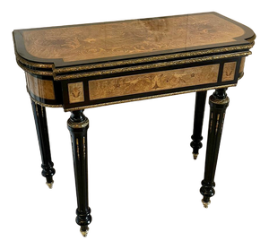Antique French Victorian Inlaid Marquetry Card/Console Table, 1860s