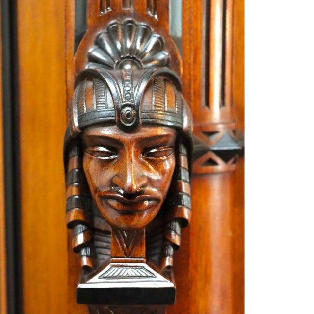 Traditional Rare Antique Victorian Egyptian Revival Figural Carved Walnut Secretary C1880 For Sale - Image 3 of 18