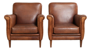 Vintage Sheepskin Leather Armchairs, Set of 2