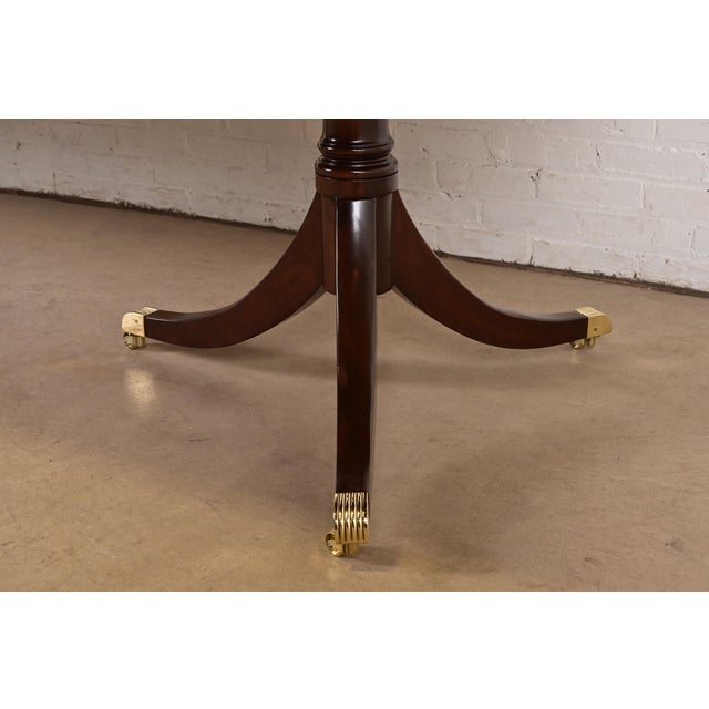 Baker Furniture Style Georgian English Yew Wood and Mahogany Double Pedestal Extension Dining Table, Newly Refinished For Sale - Image 10 of 12