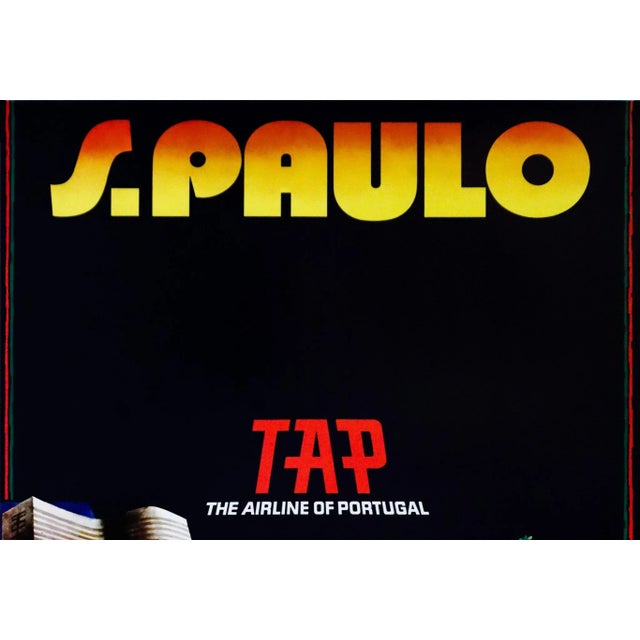 Illustration 1970s Portuguese Travel Poster, S. Paulo, Tap (The Airlines of Portugal) For Sale - Image 3 of 3