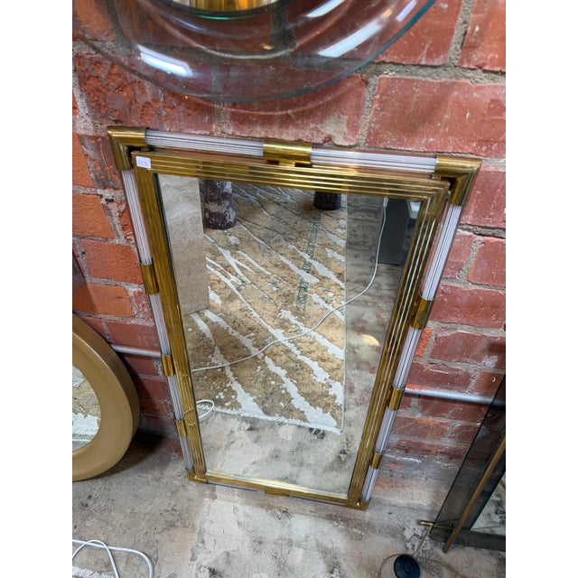 Plastic Italian Mid-Century Brass and Lucite Wall Mirror, 1970s For Sale - Image 7 of 8