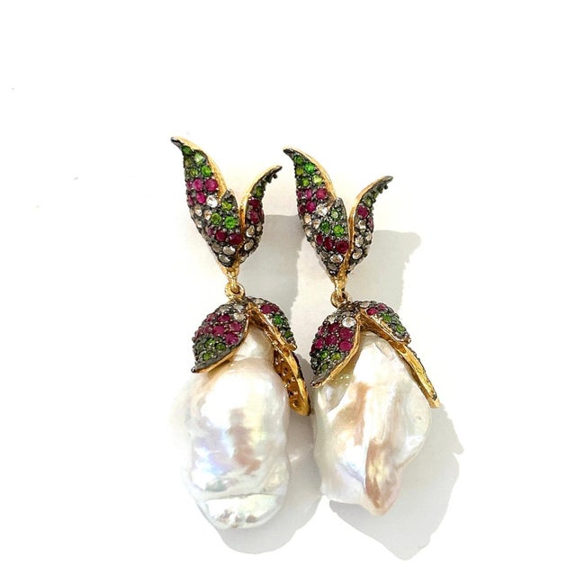 Gemstone Bochic "Orient" Vintage Ruby, Topaz & Multi Gem Earrings Set In 18K Gold & Silver For Sale - Image 7 of 18