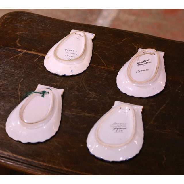 White Early 20th Century French Painted Faience Henriot Quimper Dishes- Set of 4 For Sale - Image 8 of 12