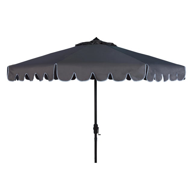 2020s Single Scallop 9 Ft Crank Outdoor Push Button Tilt Umbrella in Taupe & White For Sale - Image 5 of 5