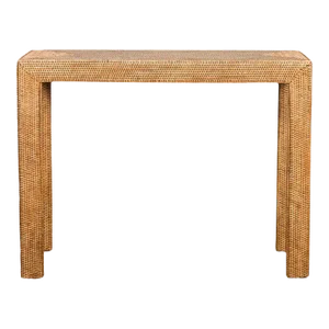 Mid 20th Century Rustic Chinese Country Style Woven Rattan Console Table