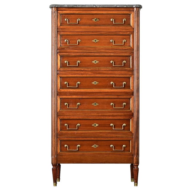 French Vintage Mahogany Louis XVI Style Semainier For Sale - Image 4 of 12