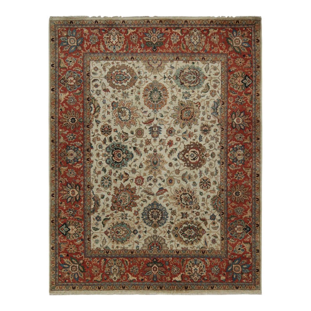 Rug & Kilim’s Persian Style Rug in Beige and Red With Floral Patterns For Sale
