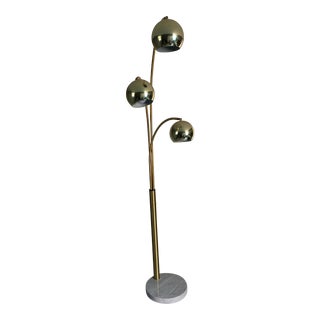 Mid-Century Brass & Marble 3 Globe Arc Lamp For Sale