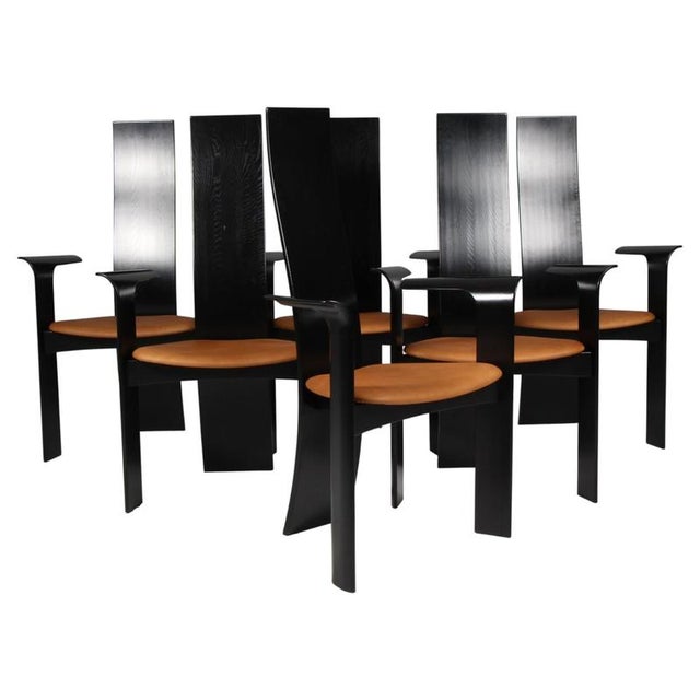 Danish Ebonized Arm Dining Chairs by Bob Og Dries Van Den Berghe, 1980s, Set of 6 For Sale - Image 9 of 9