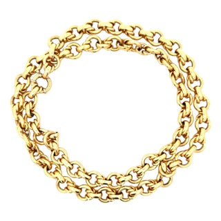 Vintage Maleggi Italian 18k Gold Double Rolo Link Long Necklace, 121.8 Grams For Sale