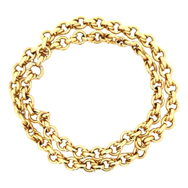 Vintage Maleggi Italian 18k Gold Double Rolo Link Long Necklace, 121.8 Grams For Sale
