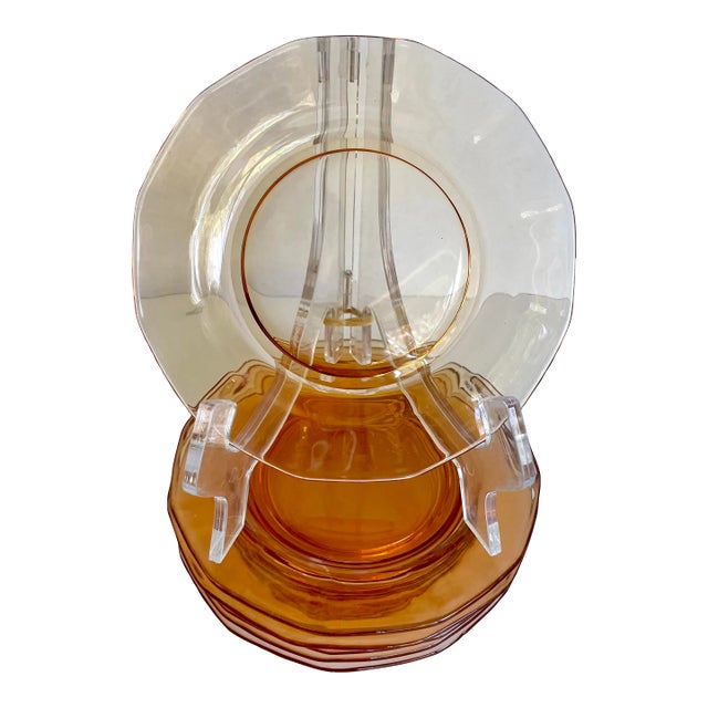 1940s Art Deco Depression Era Peach Glass Dessert Salad Plates - Set of 6 For Sale