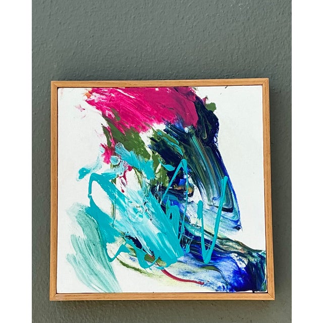 Vintage Original Abstract Oil Painting on Canvas For Sale - Image 4 of 12