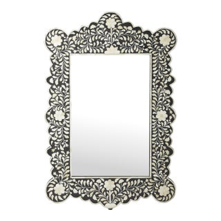 Vivienne 24 in. W x 36 in. H Rectangular Arched Bone Inlay Wall Mirror, Black Bone Inlay For Sale