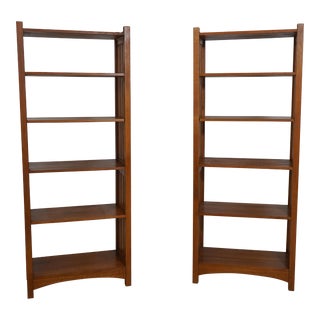 Pair Stickley Mission Oak Arts & Crafts Open Bookcases For Sale