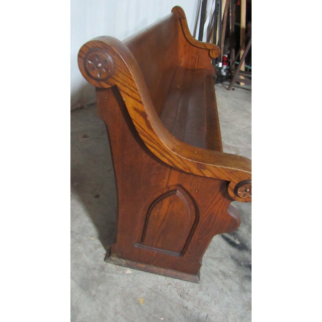 Wood 1980s Amazing Oak Church Pew Bench All Carved For Sale - Image 7 of 12