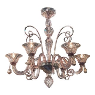 Vintage Lavender Murano Glass 6 Light Chandelier For Sale