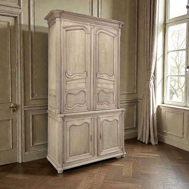 French Provincial Grand 18th Century Country French Buffet a Deux Corps in Stripped Oak For Sale - Image 3 of 18