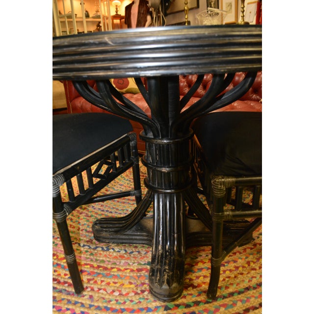 This set came from a local sale. Solid/sturdy condition, but paint shows wear. Did not want to re paint/strip! The top is...