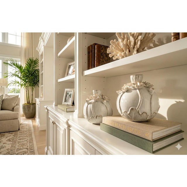 Ceramic Pair of Italian Hand-Crafted Floral Ceramic Bud Vases For Sale - Image 7 of 8