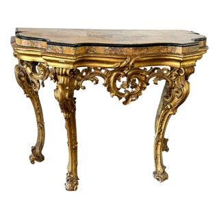 Antique Giltwood Rococo Console Table with Marble Top, 1740 For Sale