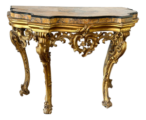 Antique Giltwood Rococo Console Table with Marble Top, 1740