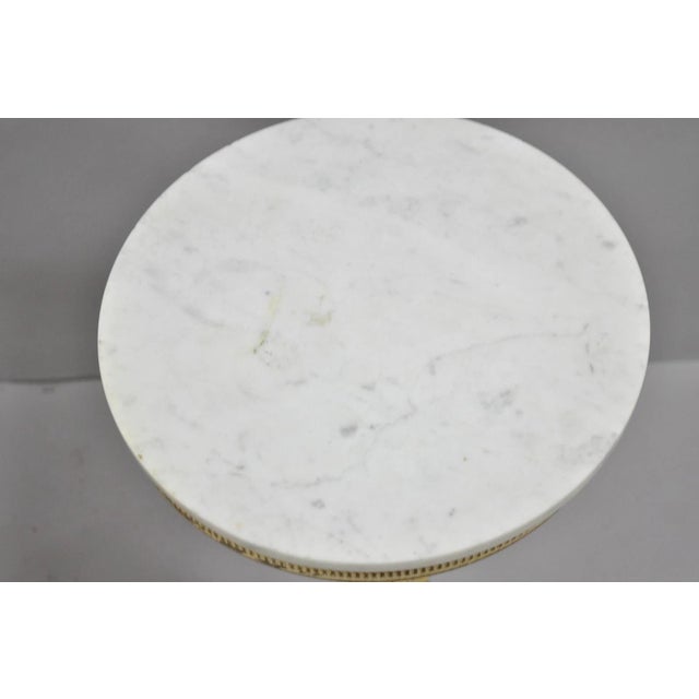 Vintage Hollywood Regency Small Metal Pedestal Marble Top Drinks Side Table Pair For Sale - Image 11 of 18
