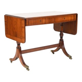 Mid 19th Century Antique English Crossbanded Mahogany Library Table For Sale