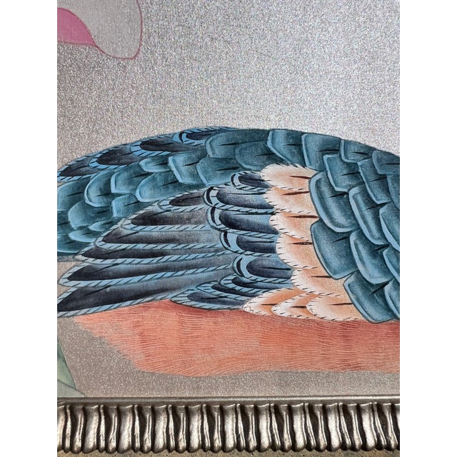 Hand-Painted Silk Wallpaper Remnant of Waterfowl & Lotus Flower For Sale In Los Angeles - Image 6 of 7