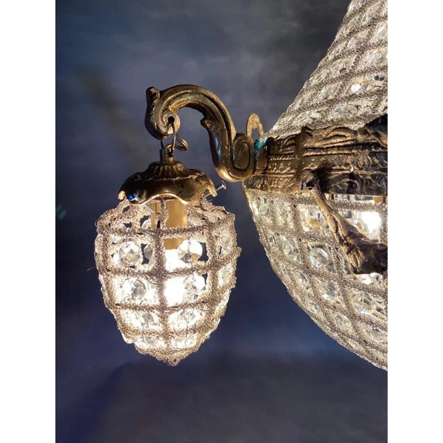Late 20th Century Late 20thC French Louis XVI Gold Swan Beaded Chandelier For Sale - Image 5 of 13