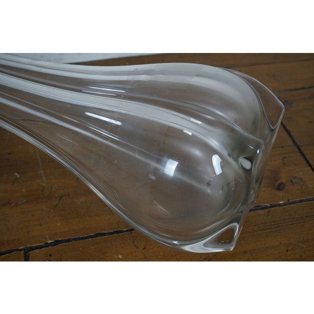 Large Hand Blown Bulbous Ruffled Art Glass Centerpiece Flower Vase For Sale - Image 10 of 12