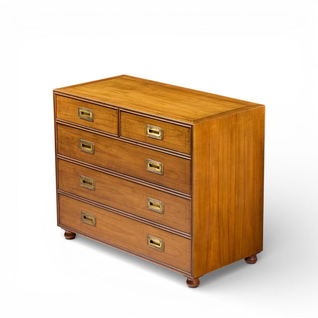 Brown Baker Cherry and Brass Campaign 5 Drawer Dresser For Sale - Image 8 of 9