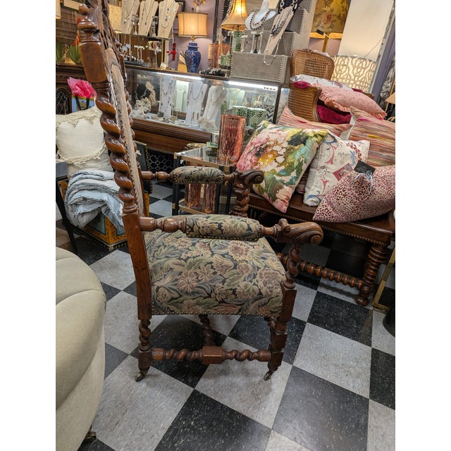 Brown 1940s Carved French Arm Chair For Sale - Image 8 of 9