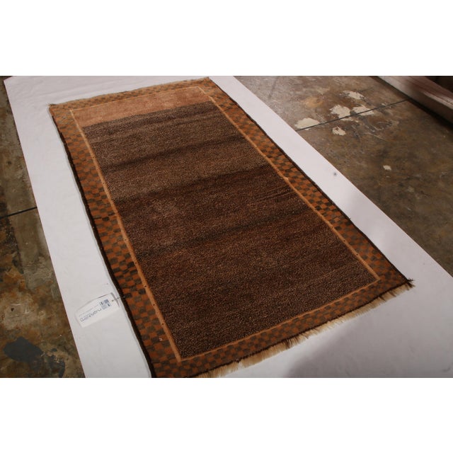 1950s Vintage Mid-Century Persian Rug Beige Brown Open Field Gabbeh Design For Sale - Image 4 of 7