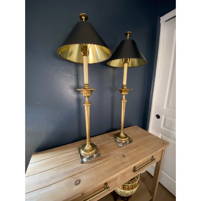 Mid-Century Modern 1970s Pair of Mid-Century Modern Italian Brass Buffet Lamps For Sale - Image 3 of 8