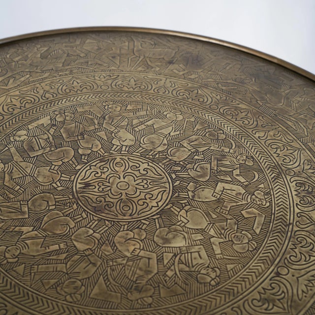 Art Deco Orientalist Gueridon Table with Embossed Brass Top, 1930s For Sale - Image 9 of 12