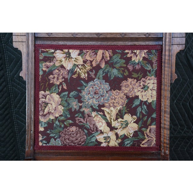 Antique Victorian Eastlake Walnut Burl Carved Parlor Chair Tapestry Fabric For Sale - Image 11 of 18