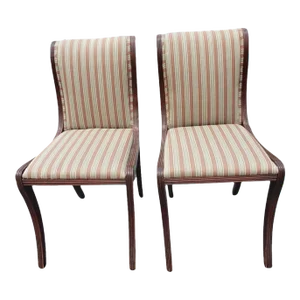 Duncan Phyfe Style Mahogany Striped Upholstered Chairs, a Pair