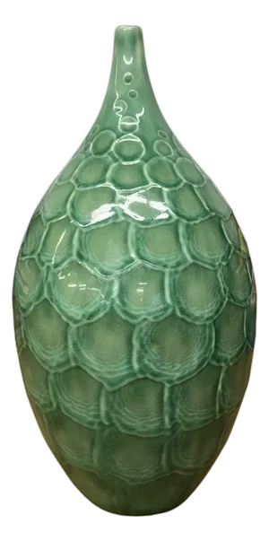 Round Green Snakeskin Design Vase with Small Narrow Neck