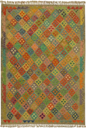 1990s Abstract Brown/Rust Hand-Woven Kilim Wool Rug -6'3 X 7'11