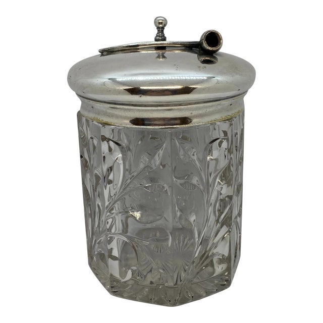 1920’s Arts & Crafts Glass Pipe Tobacco Humidor With Pipe Design Lid For Sale