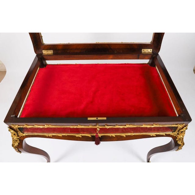 Glass Antique 19th Century French Ormolu Mounted Bijouterie Display Table in Glass, Wood and Velvet For Sale - Image 7 of 18