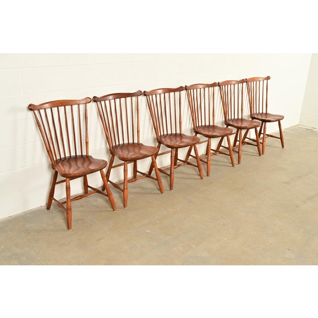 L. & J. G. Stickley American Colonial Solid Cherry Wood Spindle Back Windsor Side Chairs or Dining Chairs, Pair For Sale - Image 15 of 16