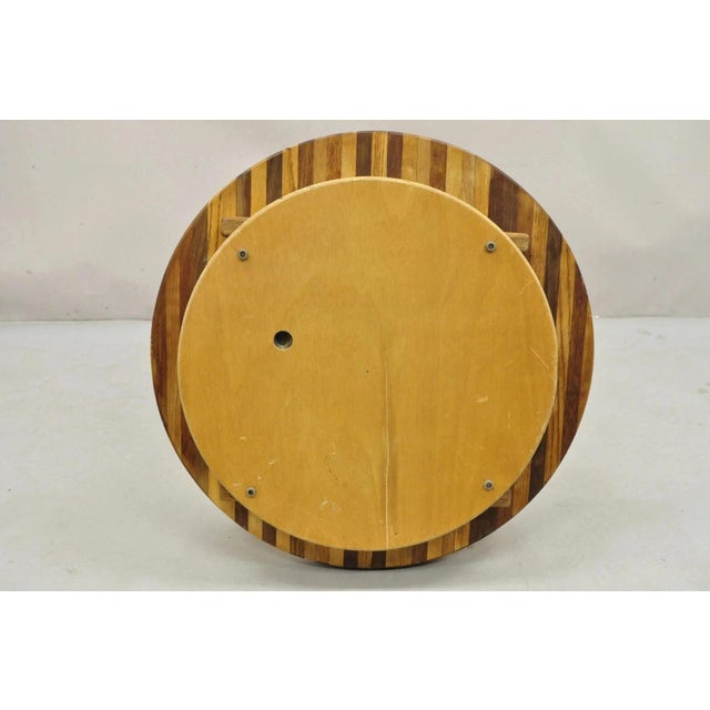 Vintage Mid Century Modern Teak & Oak Wood 24" Round Spinning Charcuterie Cutting Board For Sale - Image 9 of 12
