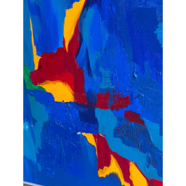 1960s Vintage Abstract Painting by Karen Werliin – Framed Modern Expressionist Artwork – Blue Red Composition For Sale - Image 5 of 8